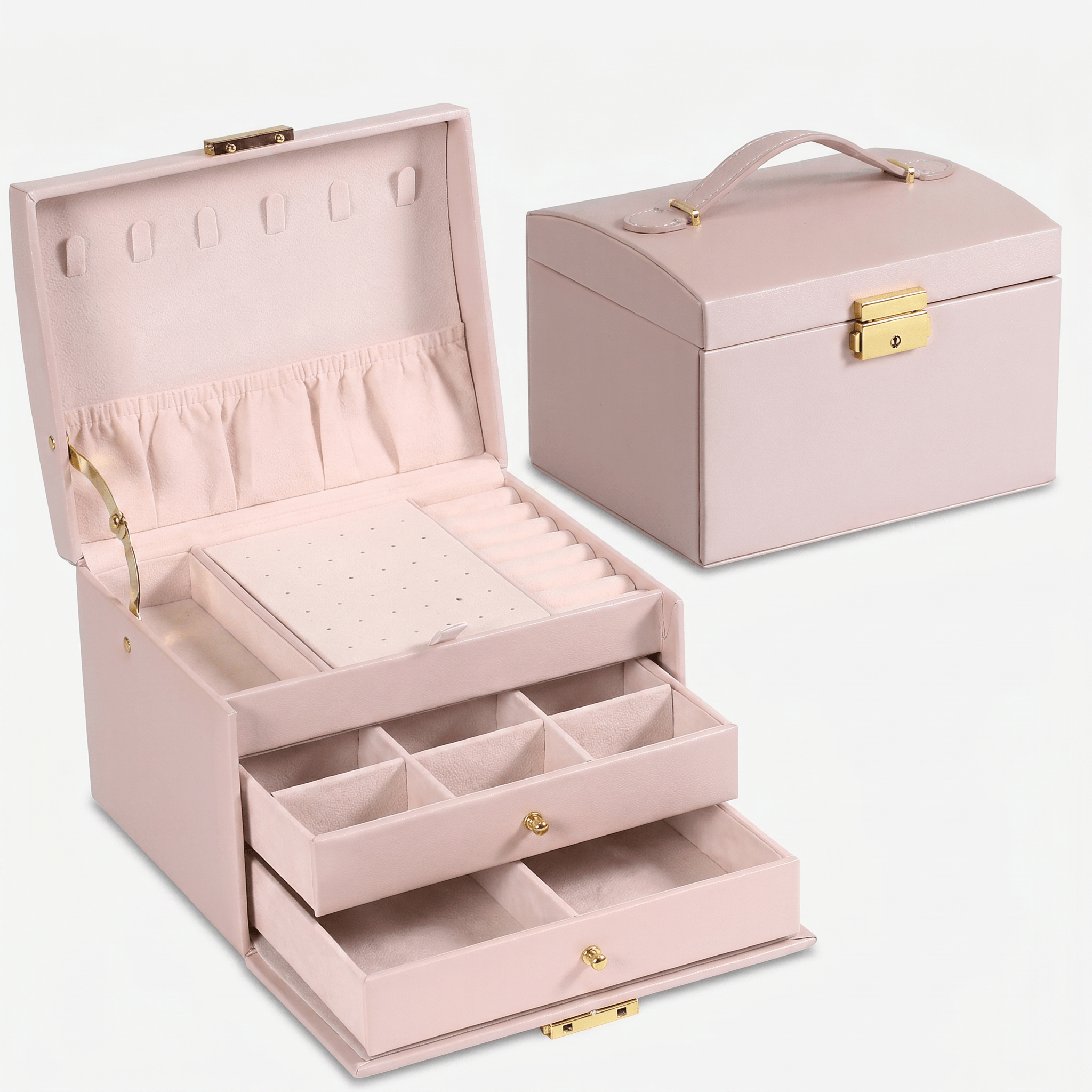 3 Layer Jewellery Box with Lock and Drawers - My Jewellery Box
