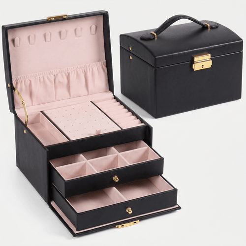 3 Layer Jewellery Box with Lock and Drawers - My Jewellery Box