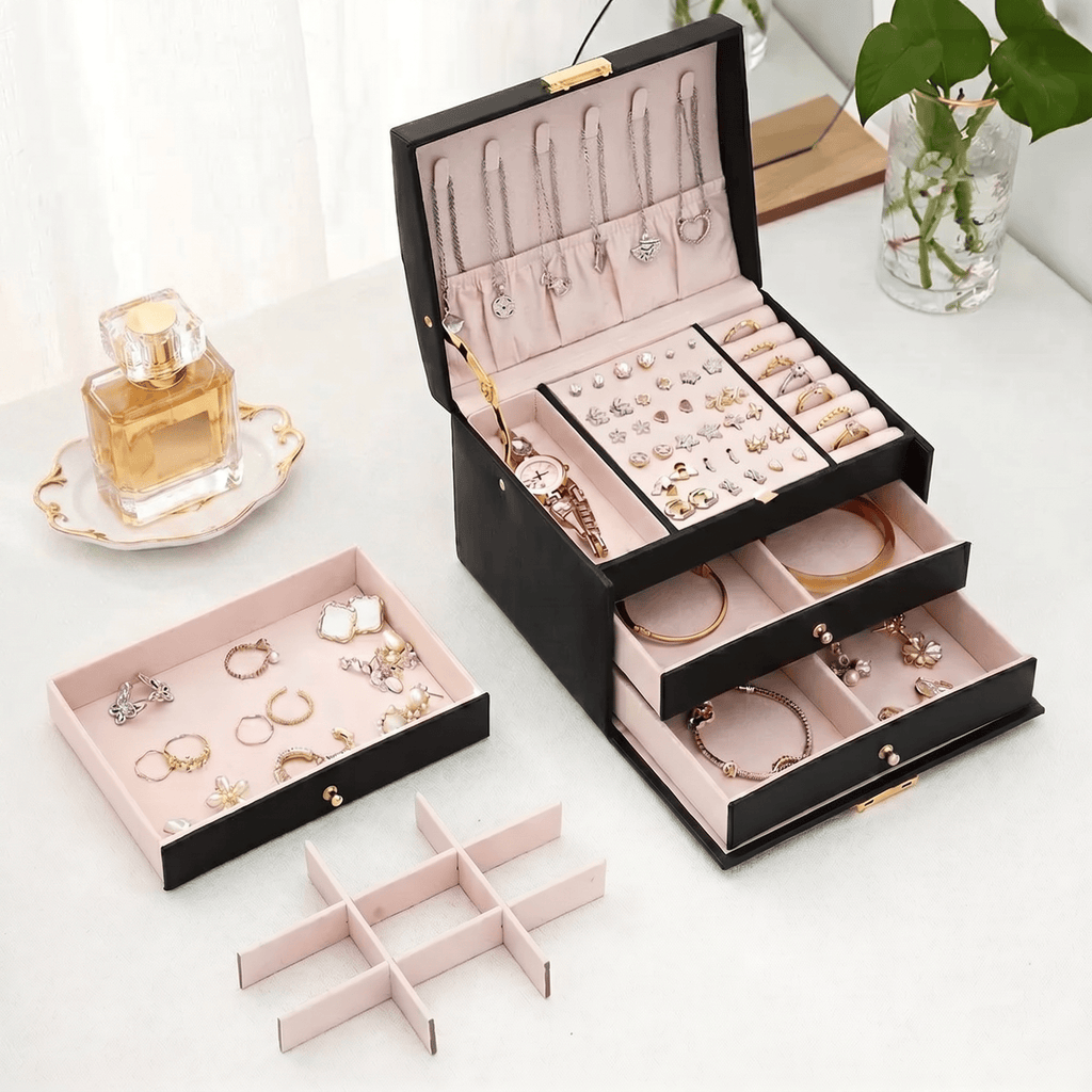 3 Layer Jewellery Box with Lock and Drawers | My Jewellery Box - My Jewellery Box