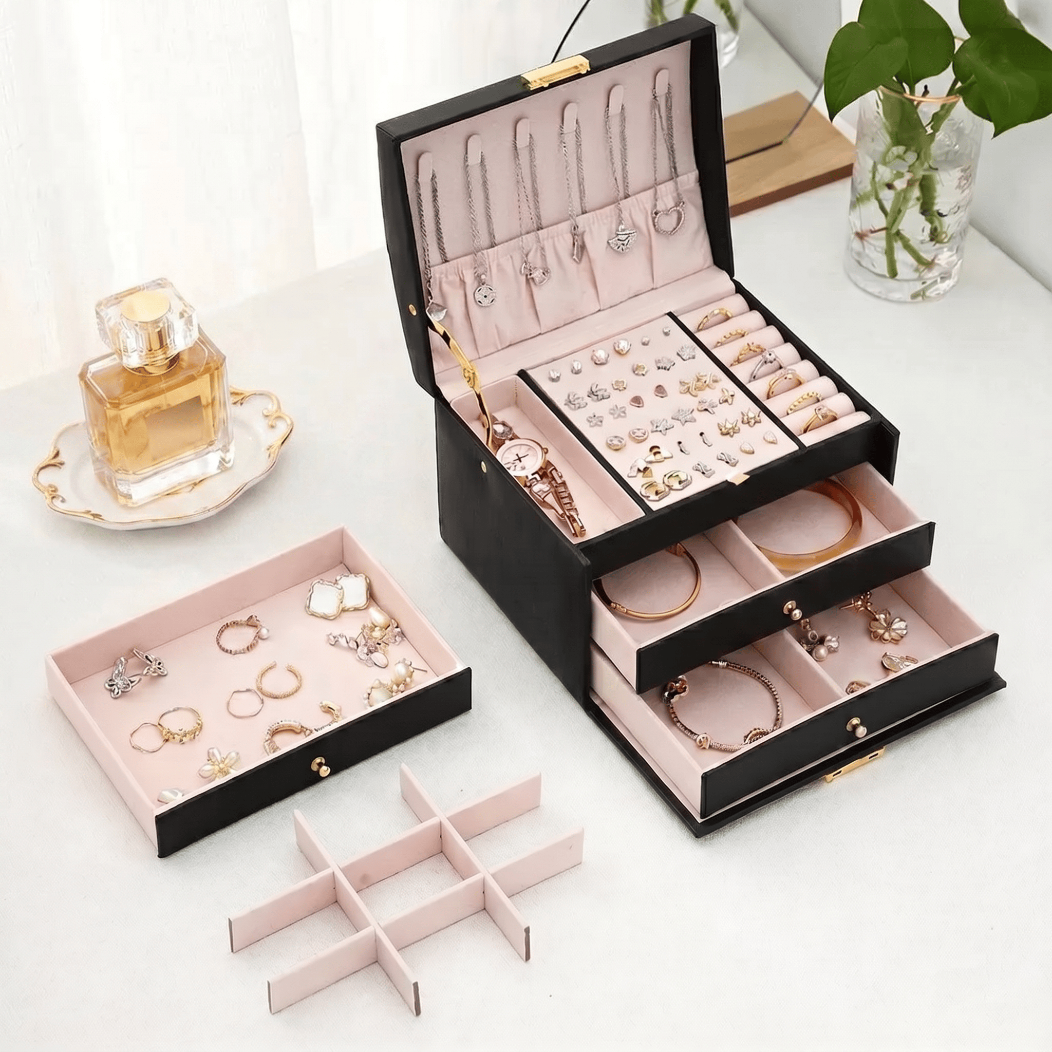 3 Layer Jewellery Box with Lock and Drawers | My Jewellery Box - My Jewellery Box