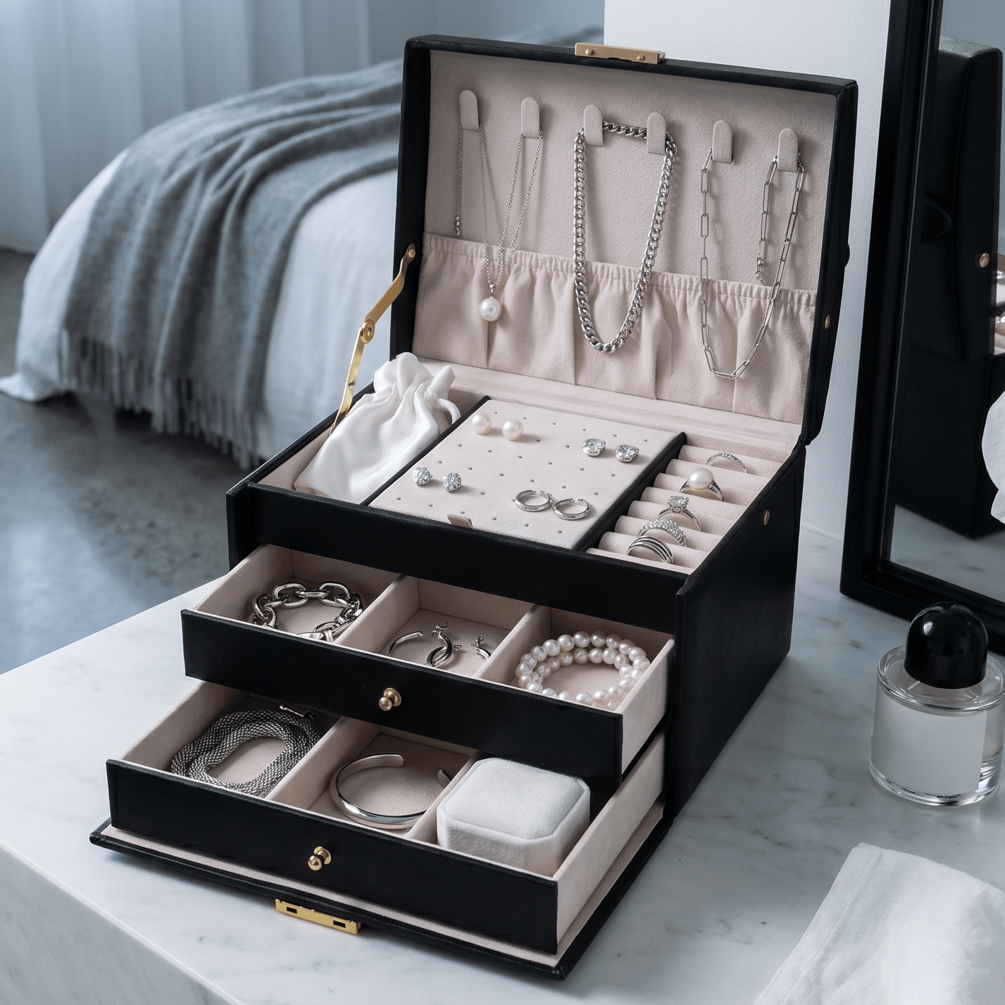 3 Layer Jewellery Box with Lock and Drawers | My Jewellery Box - My Jewellery Box