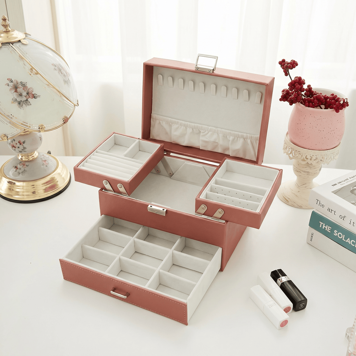 3 Layer Leather Jewellery Box With Drawers - My Jewellery Box