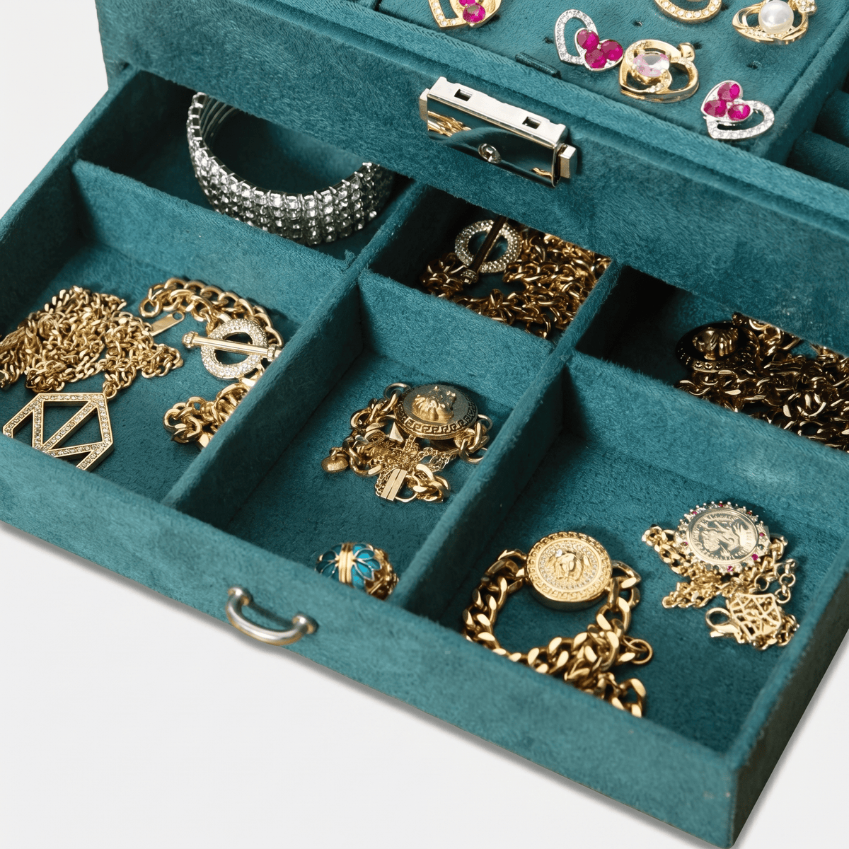 3 Layer Velvet Jewellery Box With Lock And Drawer - My Jewellery Box