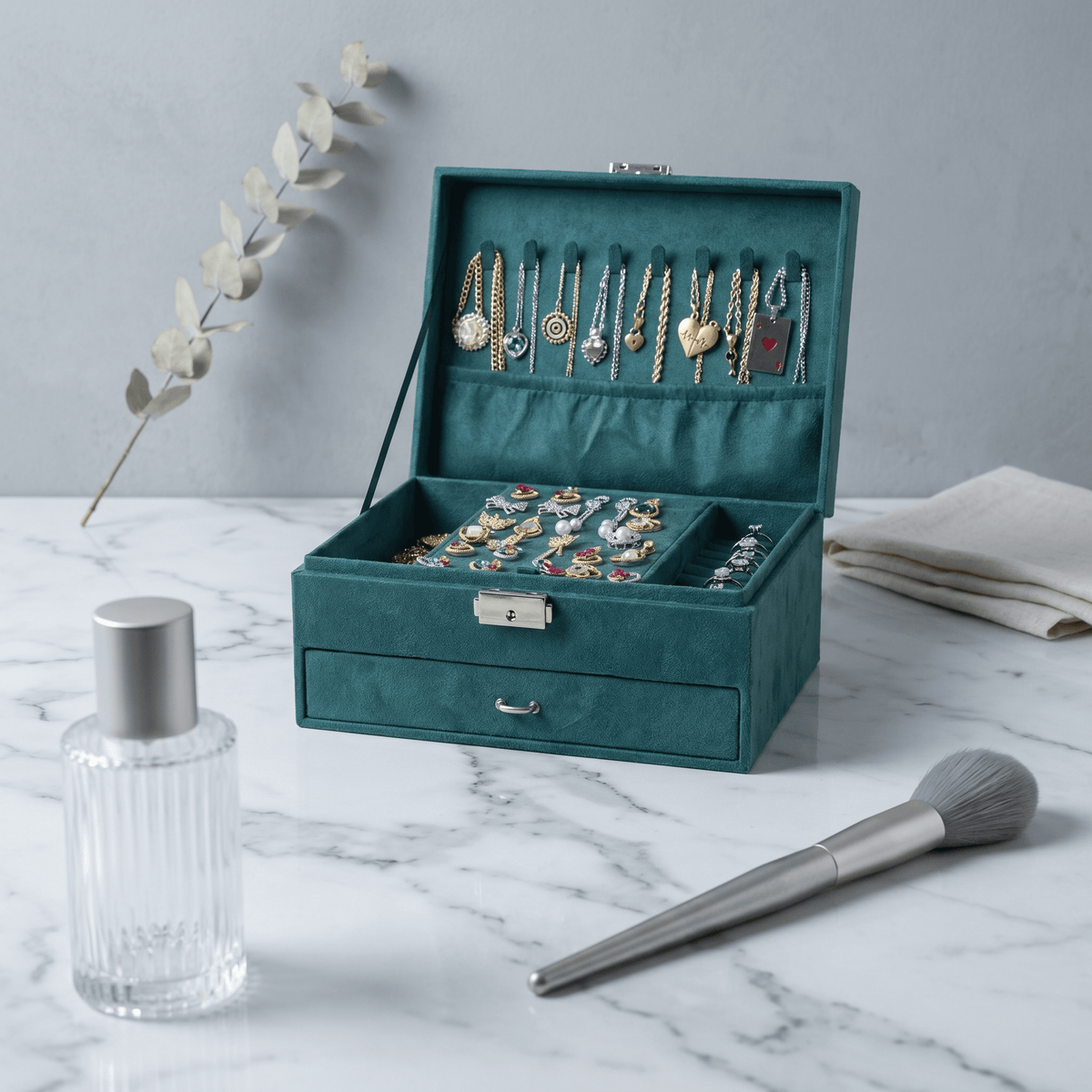 3 Layer Velvet Jewellery Box With Lock And Drawer - My Jewellery Box