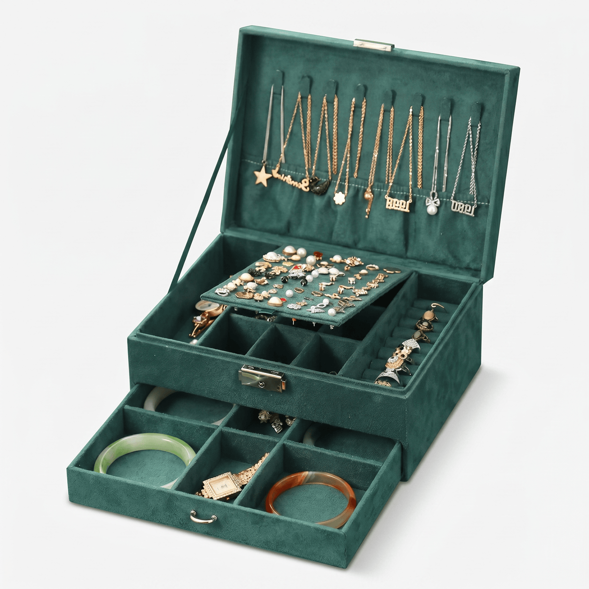3 Layer Velvet Jewellery Box With Lock And Drawer - My Jewellery Box