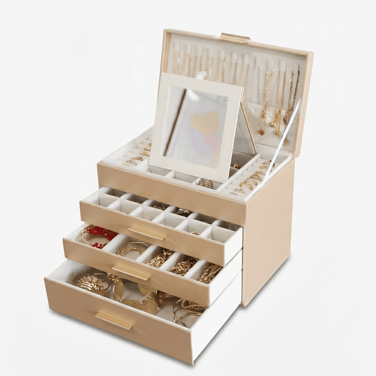 4 Layer Leather Jewellery Box With Glass Top - My Jewellery Box