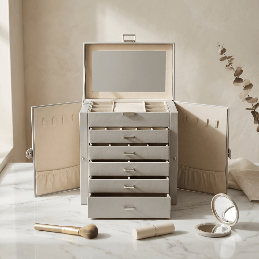 5 Drawer Leather Jewellery Box With Mirror - My Jewellery Box