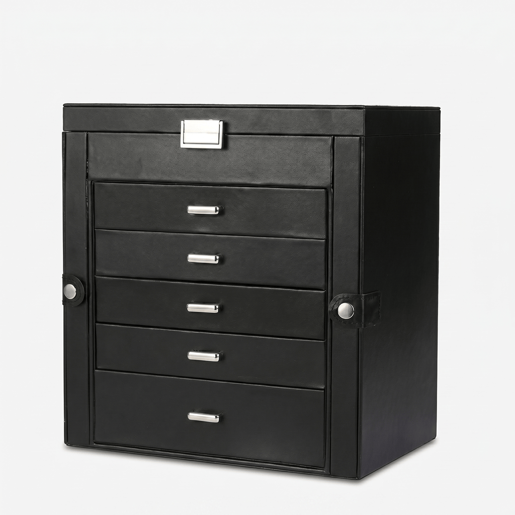 5 Drawer Leather Jewellery Box With Mirror - My Jewellery Box