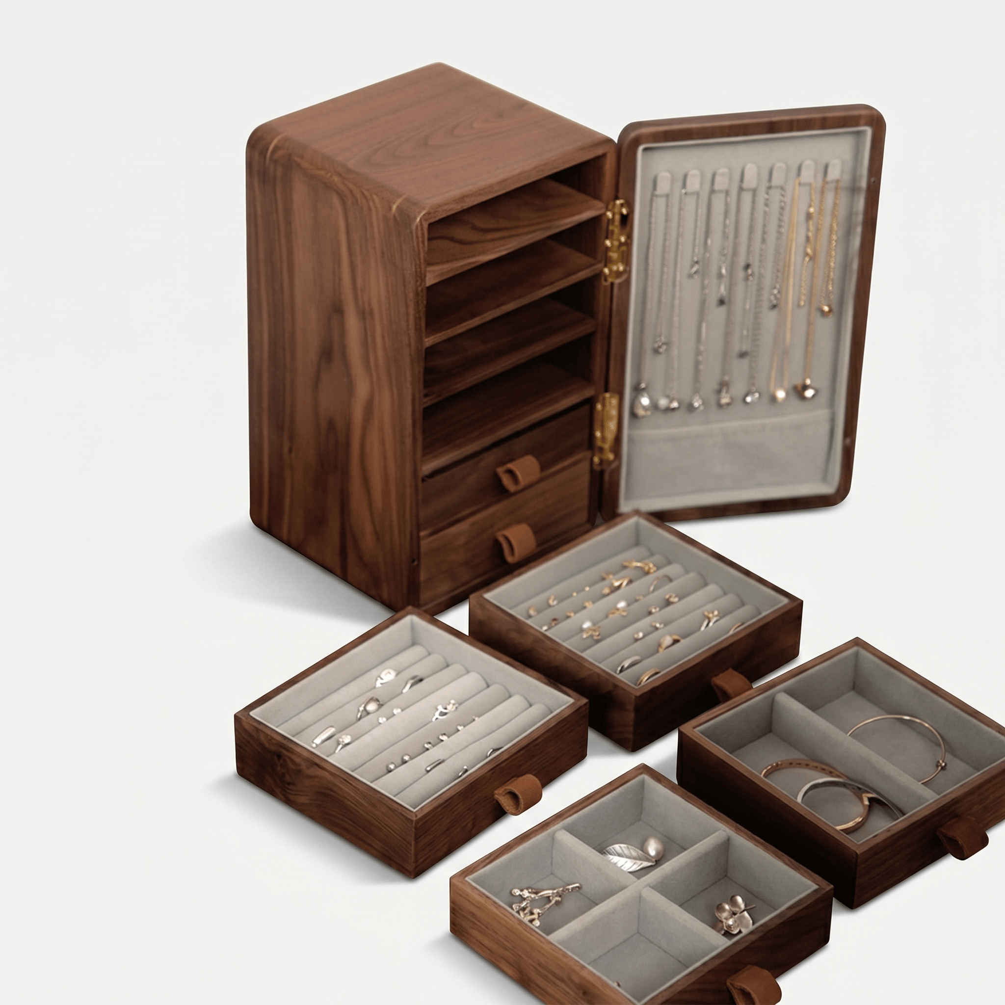 5 Drawer Walnut Wood Jewellery Box - My Jewellery Box