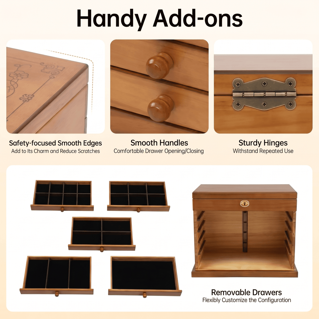 6 Drawer Wooden Jewellery Box With Mirror - My Jewellery Box