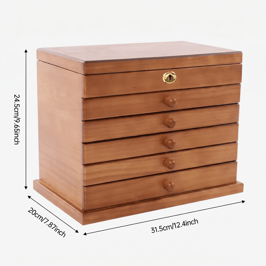 6 Drawer Wooden Jewellery Box With Mirror - My Jewellery Box