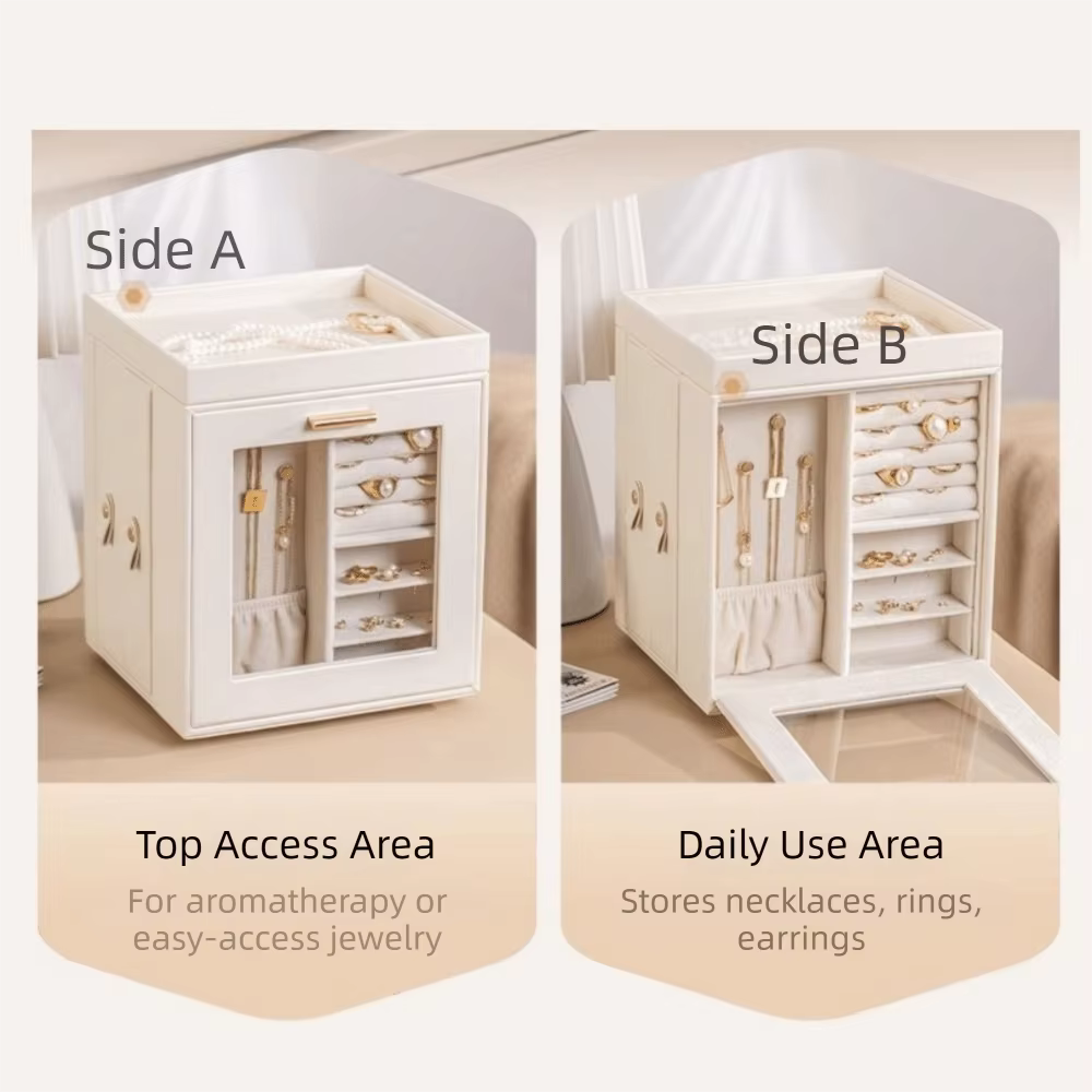 Rotating Leather Jewellery Box With Drawers