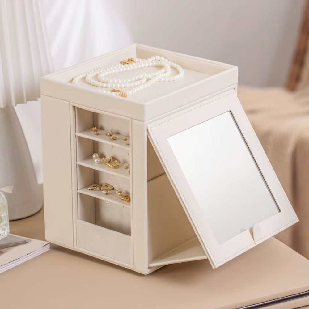 Rotating Leather Jewellery Box With Drawers