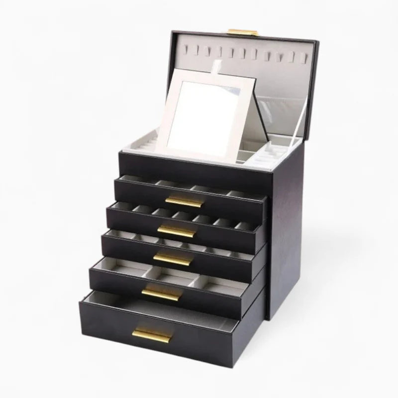 5 Drawer Leather Jewellery Box With Lock