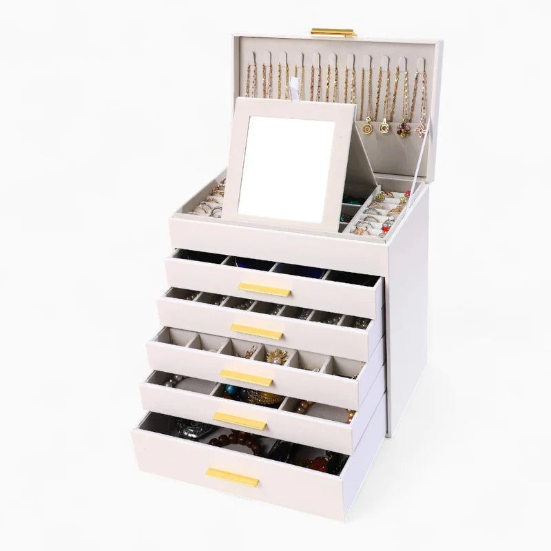 5 Drawer Leather Jewellery Box With Lock