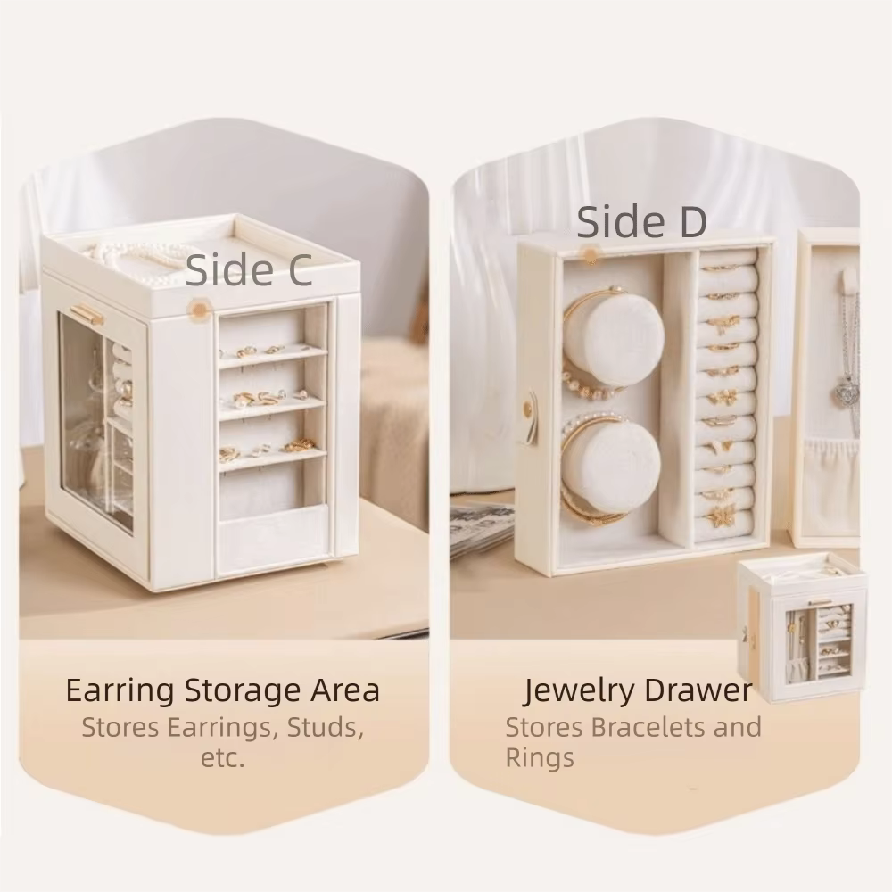 Rotating Leather Jewellery Box With Drawers