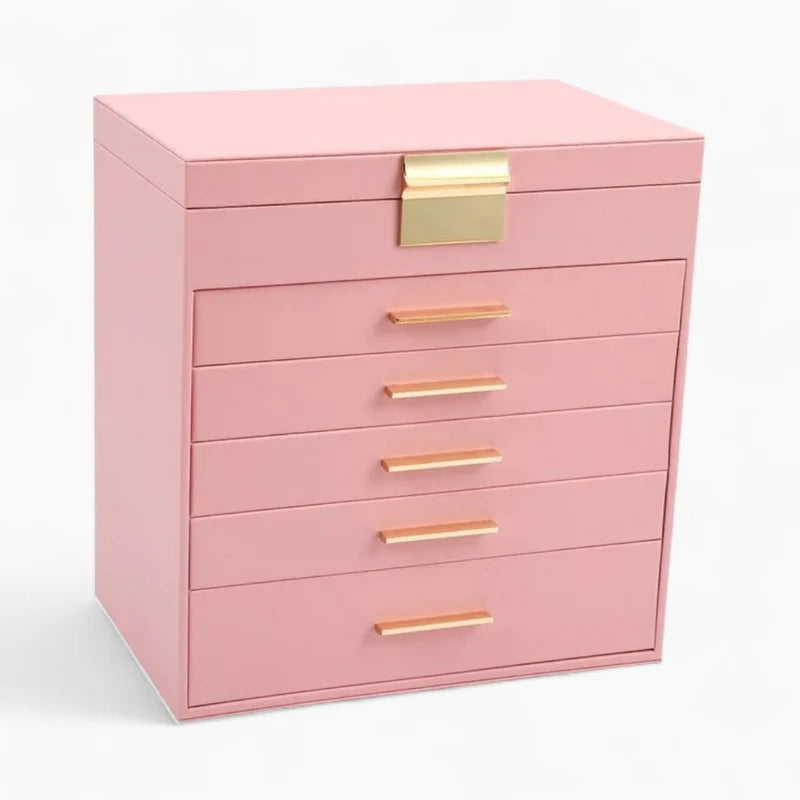 5 Drawer Leather Jewellery Box With Lock