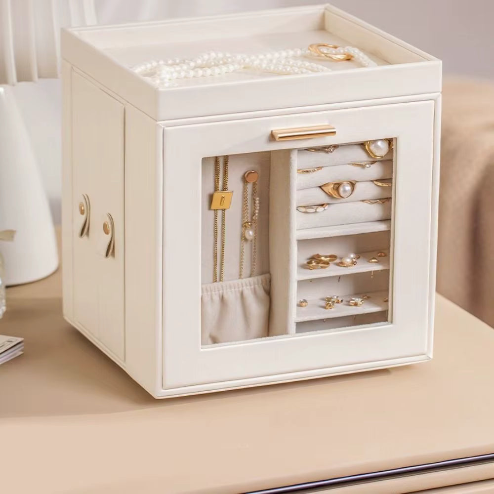 Rotating Leather Jewellery Box With Drawers
