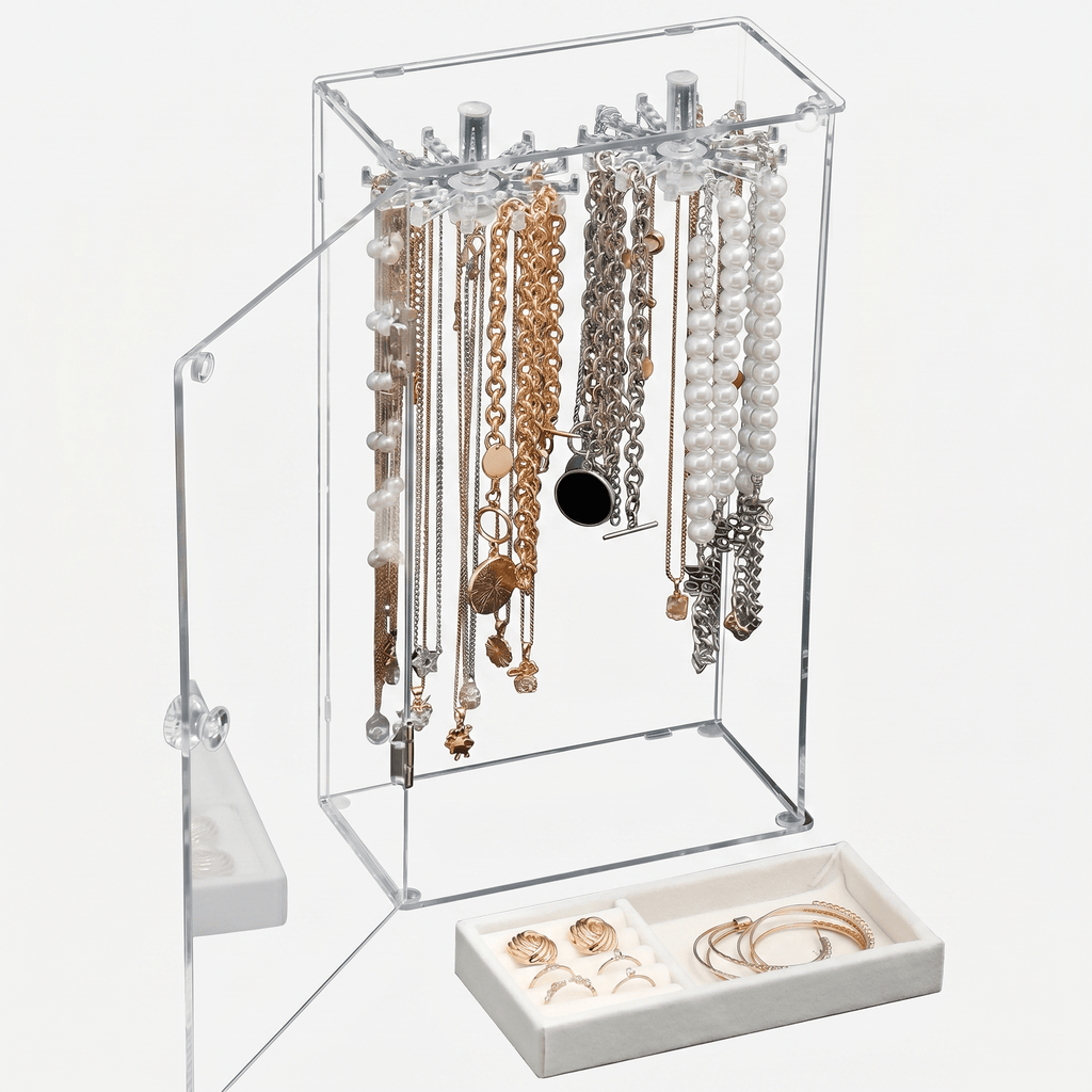 Acrylic Necklace Jewellery Box With Earring Tray - My Jewellery Box