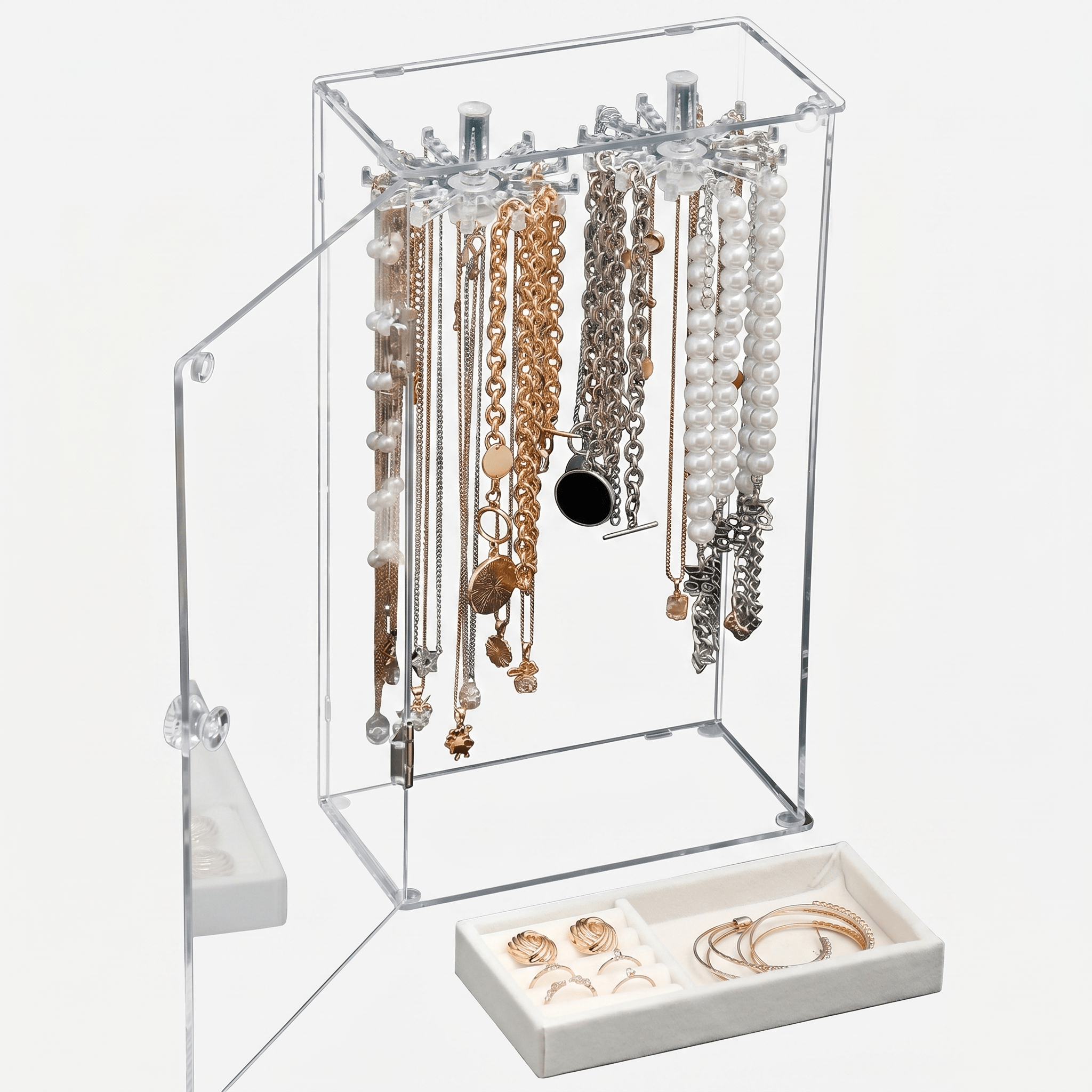 Acrylic Necklace Jewellery Box With Earring Tray - My Jewellery Box
