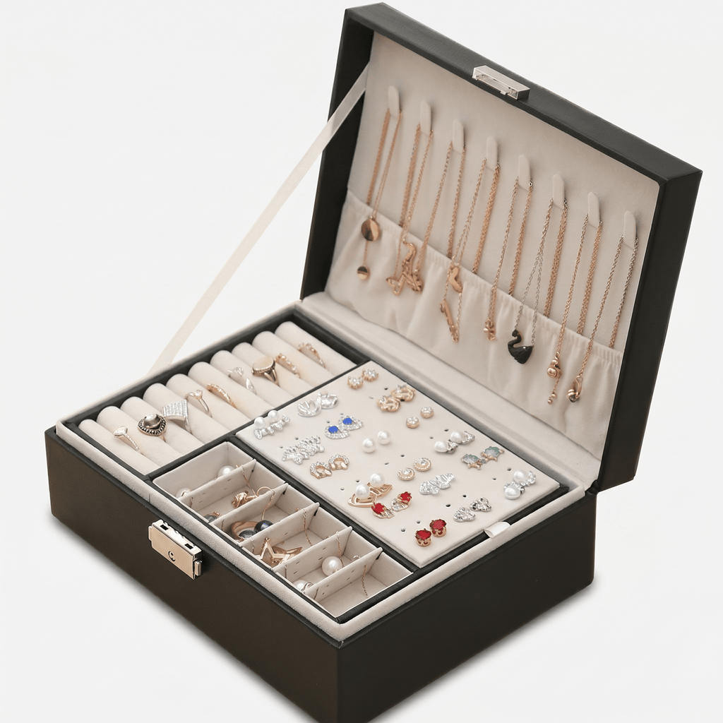 Double Layer Leather Jewellery Box With Lock - My Jewellery Box