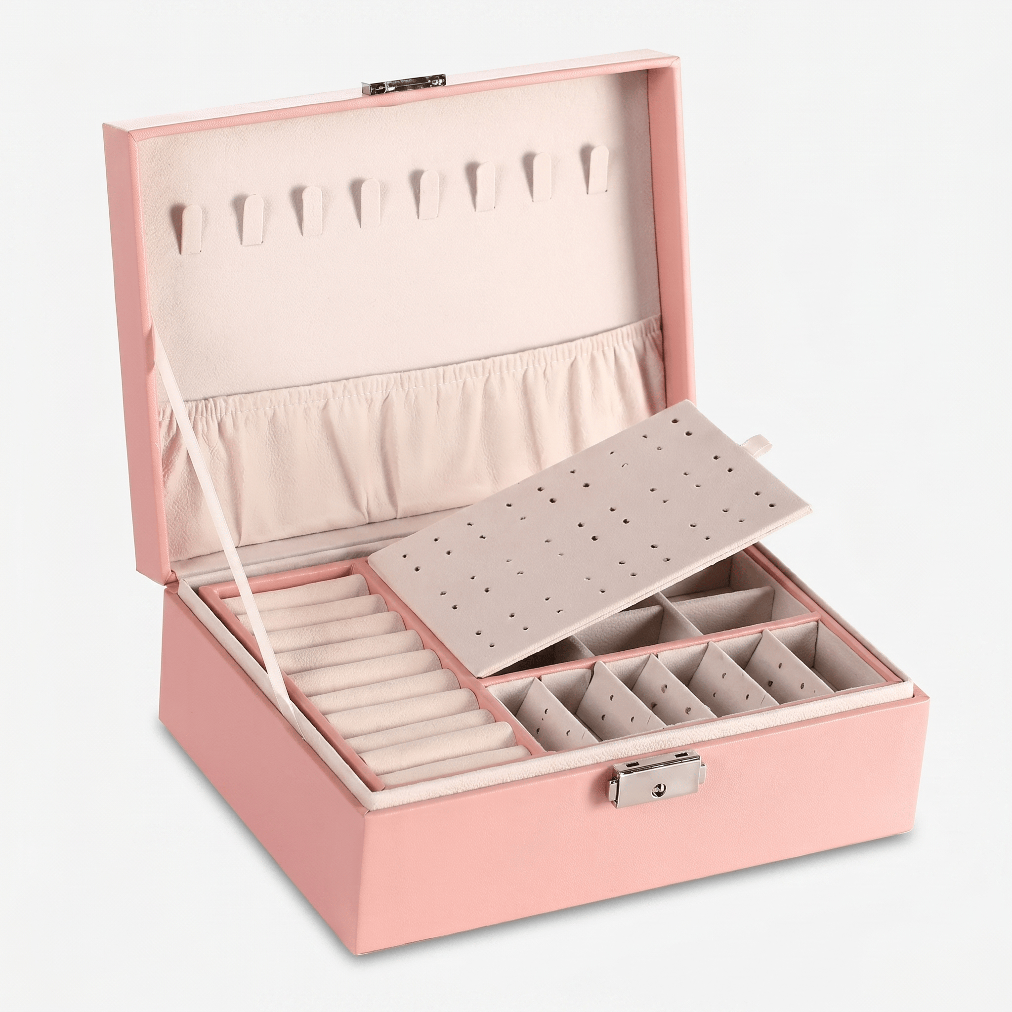 Double Layer Leather Jewellery Box With Lock - My Jewellery Box