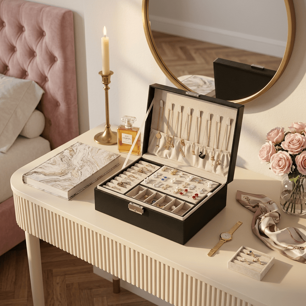Double Layer Leather Jewellery Box With Lock - My Jewellery Box