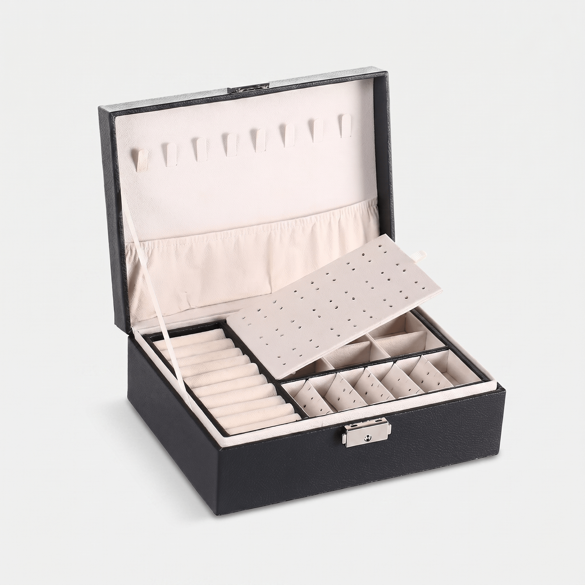 Double Layer Leather Jewellery Box With Lock - My Jewellery Box