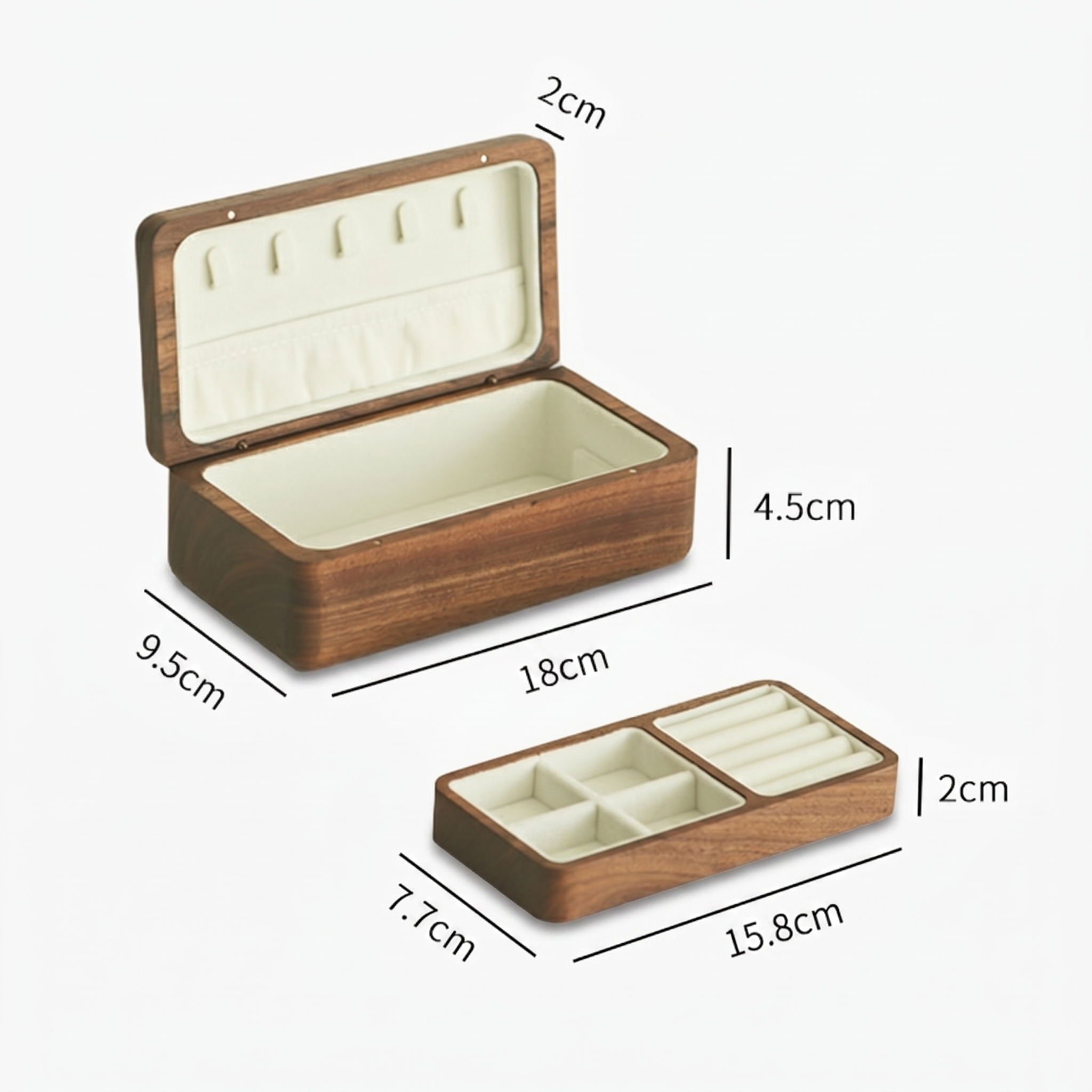 Walnut Wood Jewellery Box with Velvet Compartments