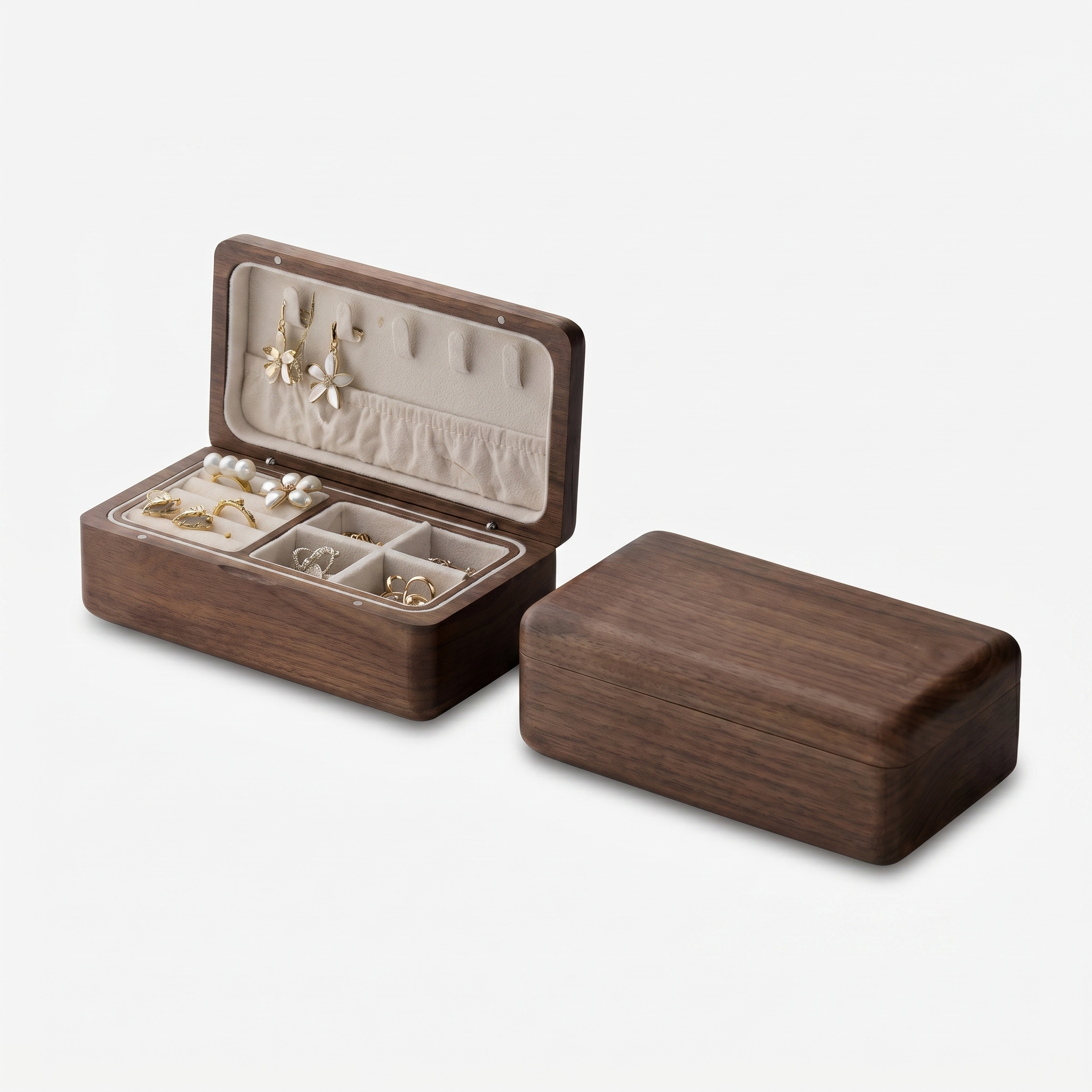 Walnut Wood Jewellery Box with Velvet Compartments
