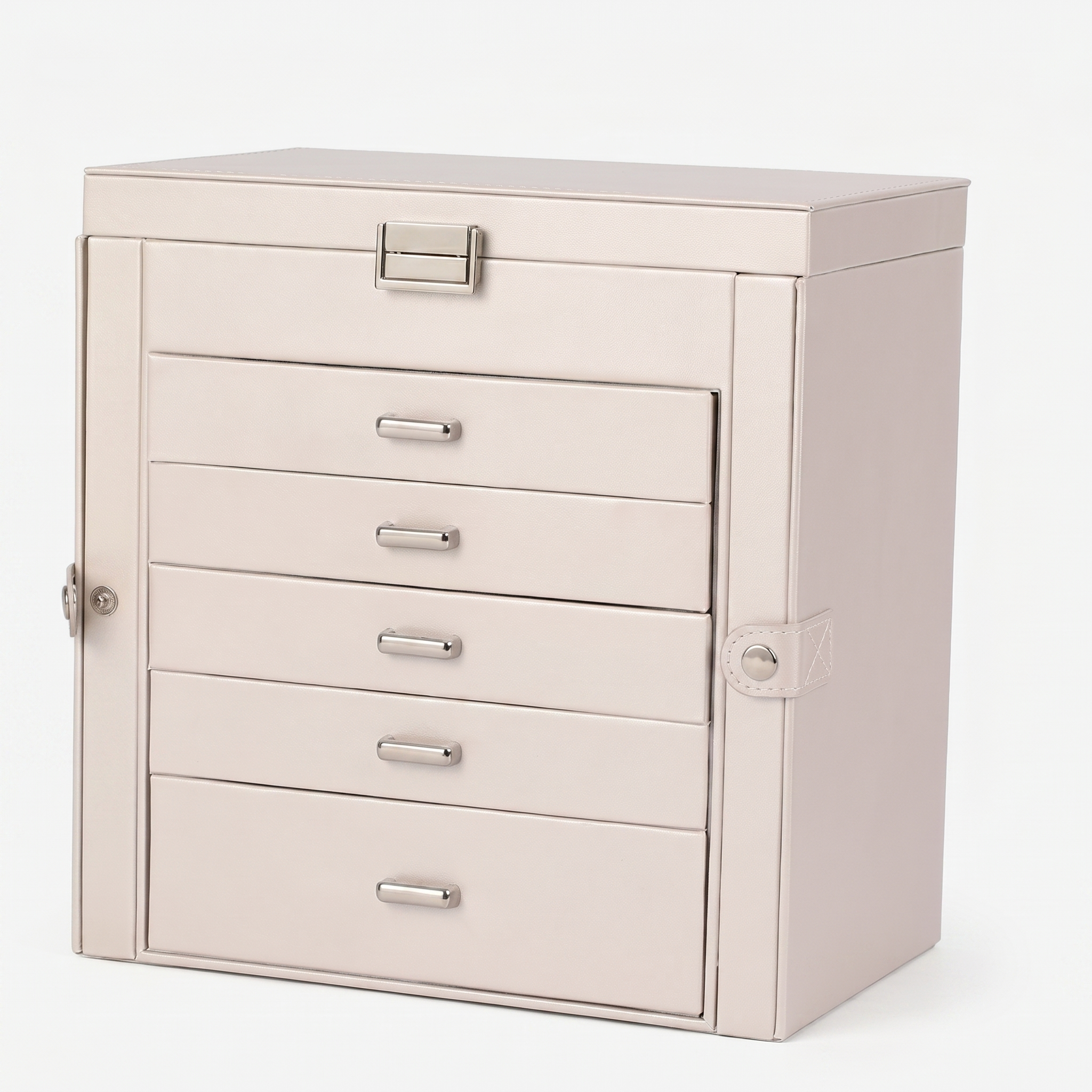 5 Drawer Leather Jewellery Box With Mirror