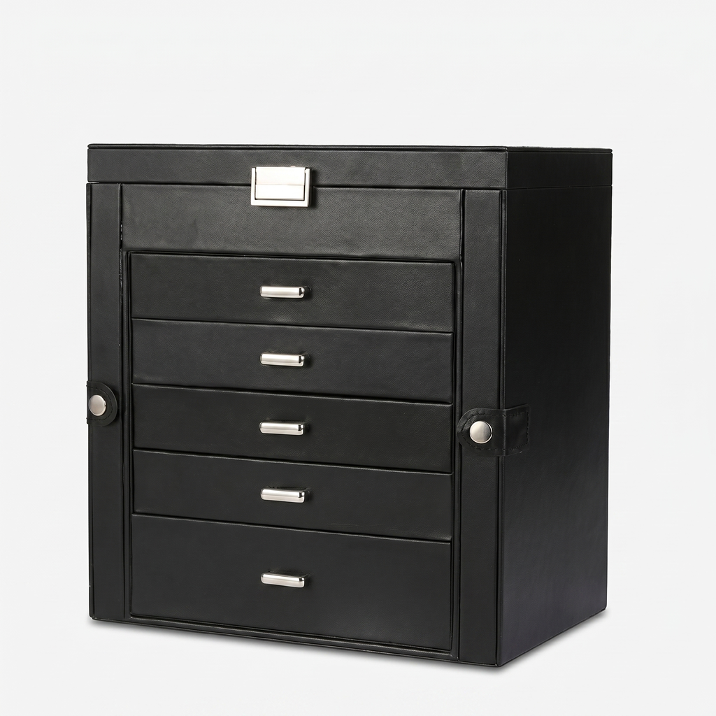 5 Drawer Leather Jewellery Box With Mirror