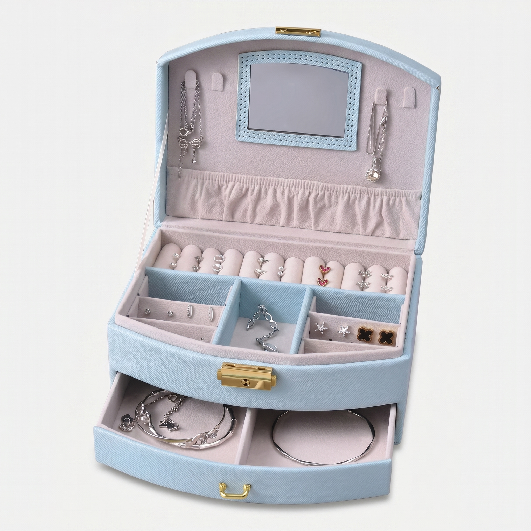 Leather Travel Jewellery Box With Mirror