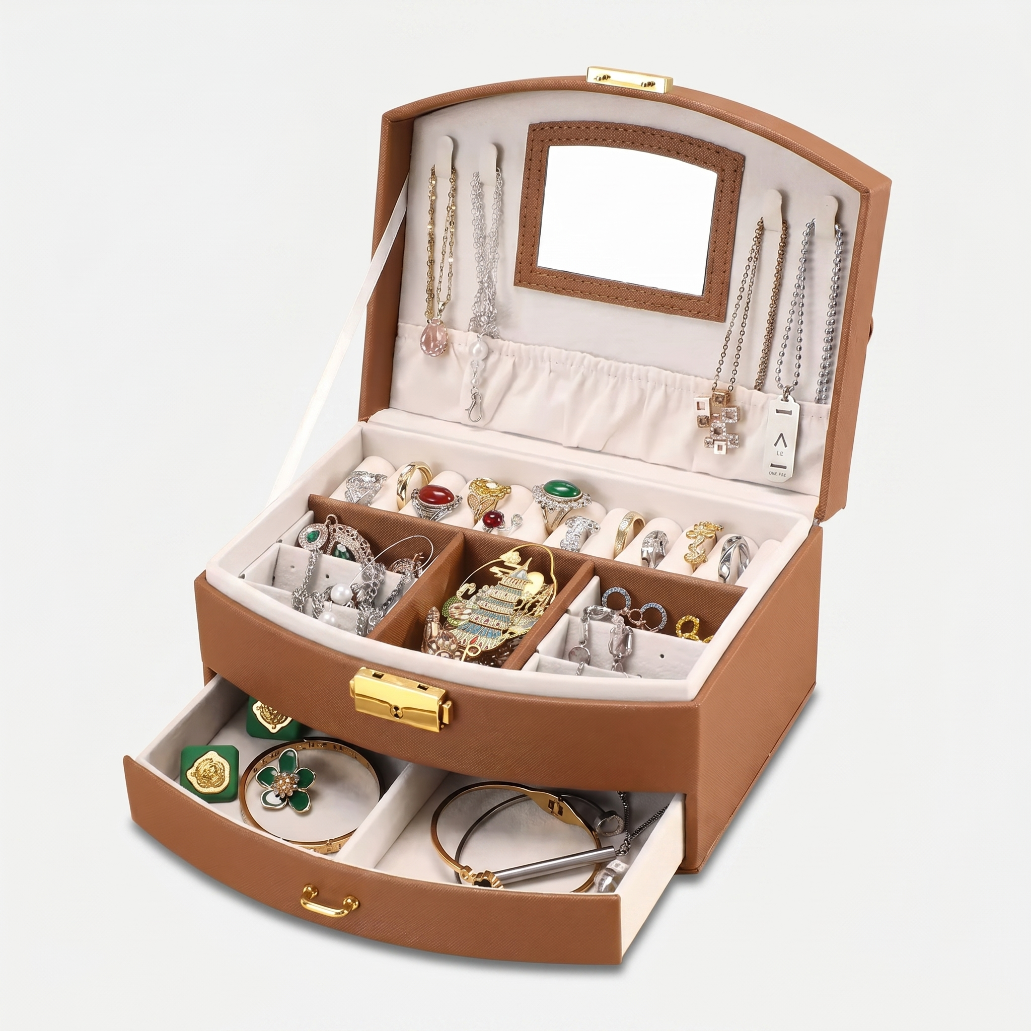 Leather Travel Jewellery Box With Mirror