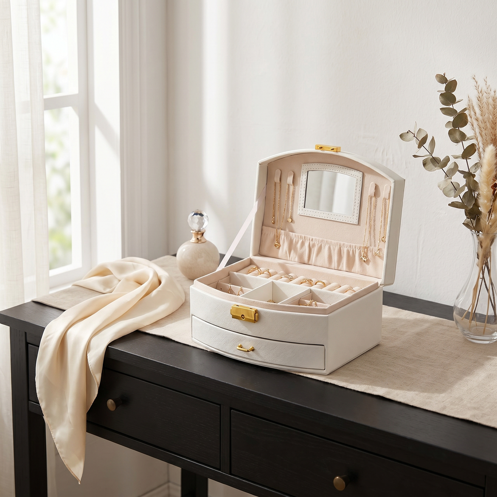 Leather Travel Jewellery Box With Mirror