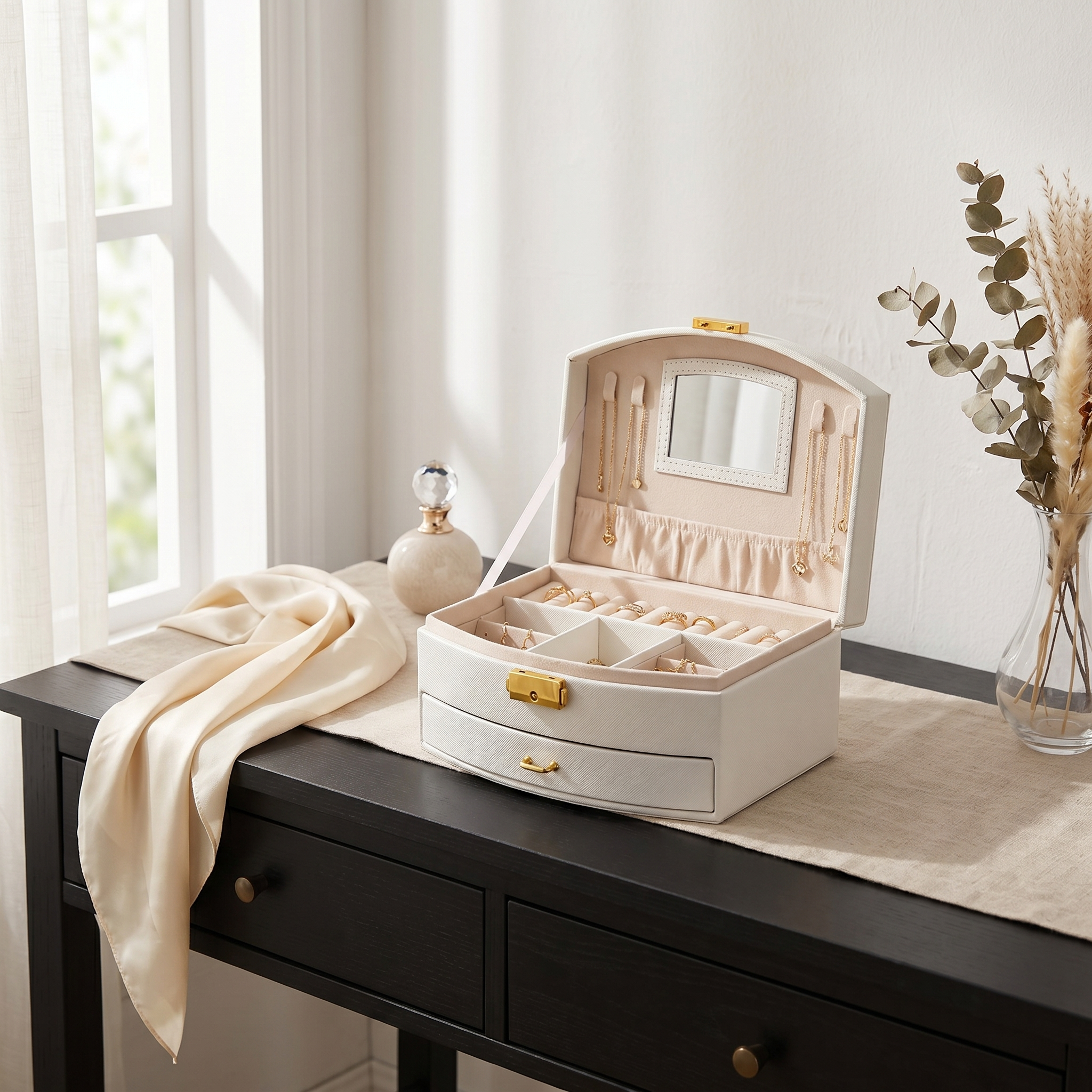 Leather Travel Jewellery Box With Mirror