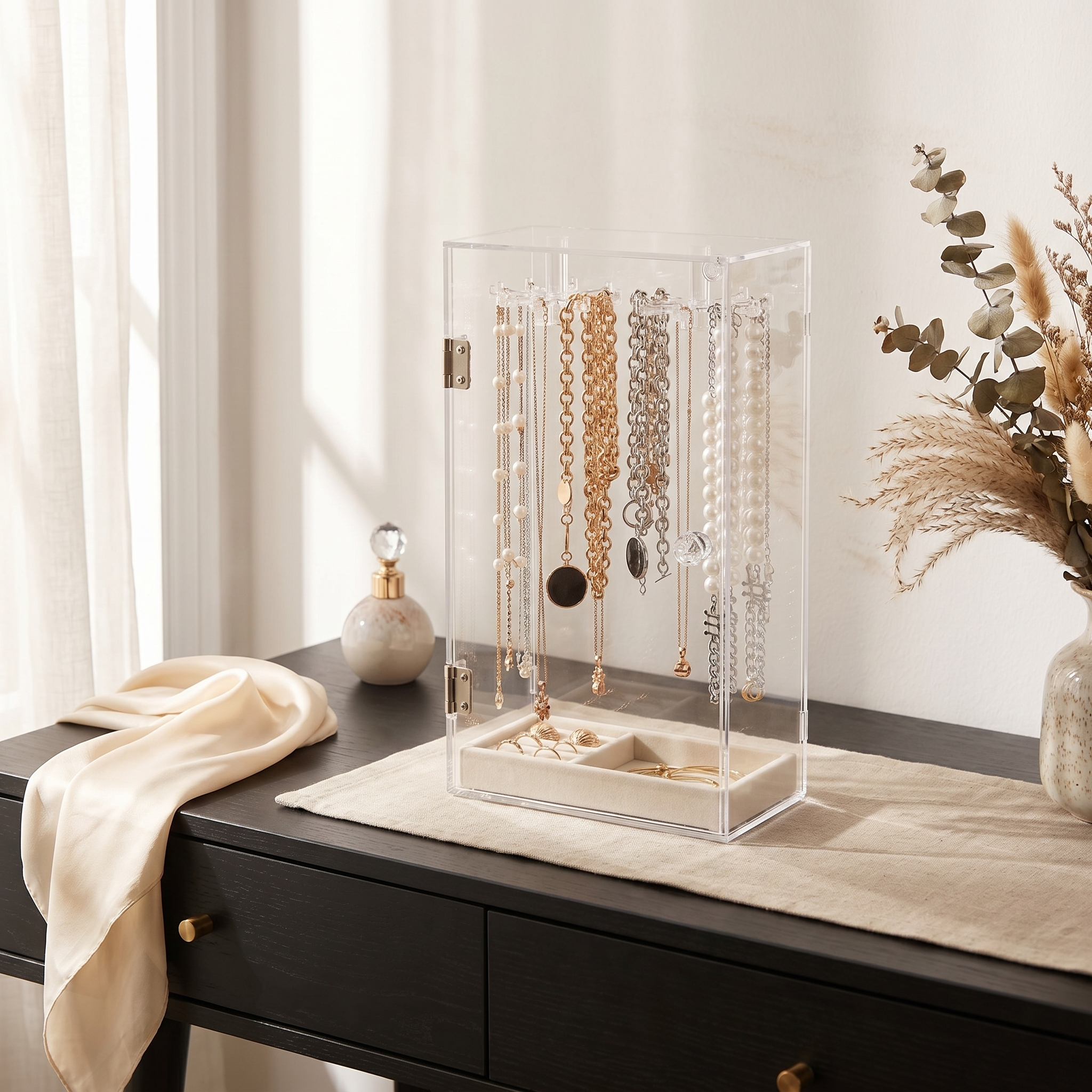 Acrylic Necklace Jewellery Box With Earring Tray