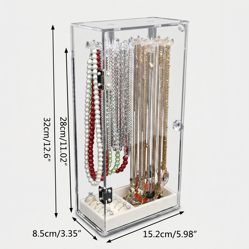 Acrylic Necklace Jewellery Box With Earring Tray