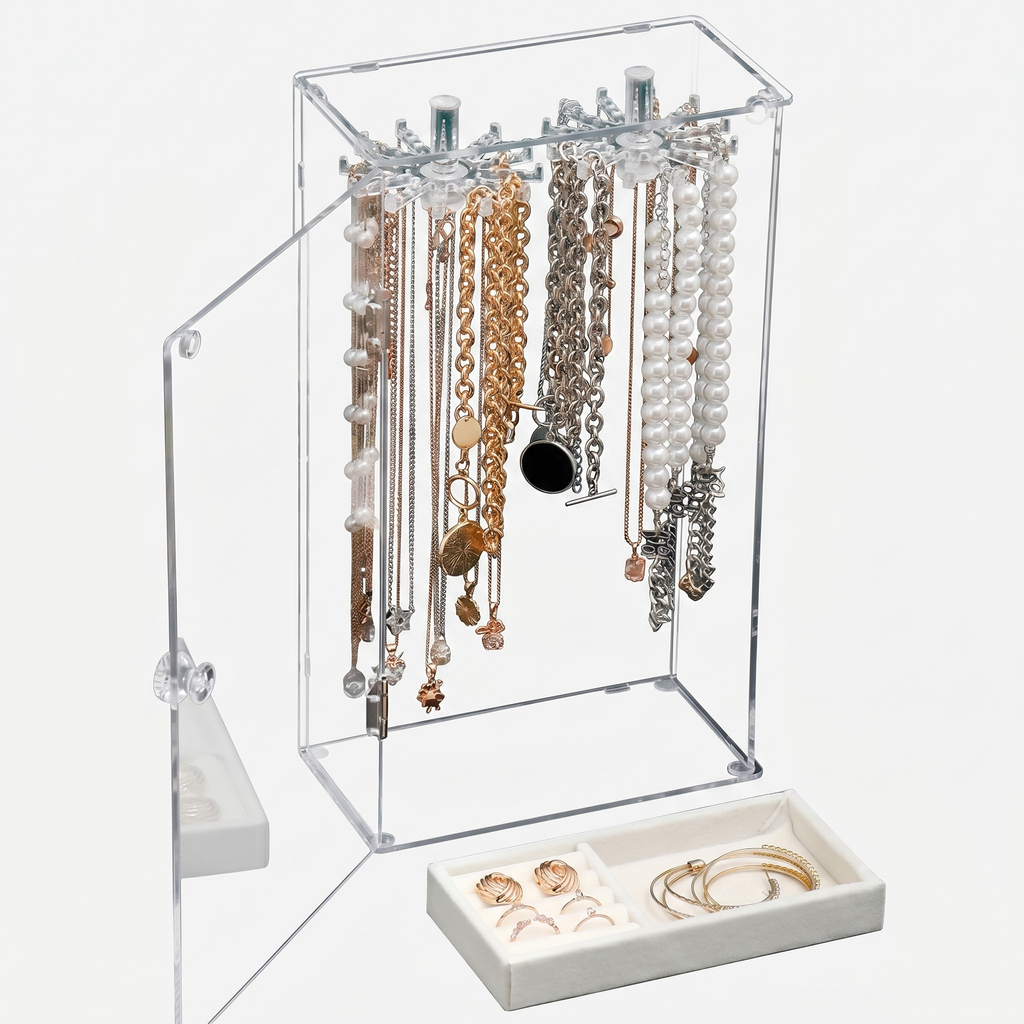 Acrylic Necklace Jewellery Box With Earring Tray