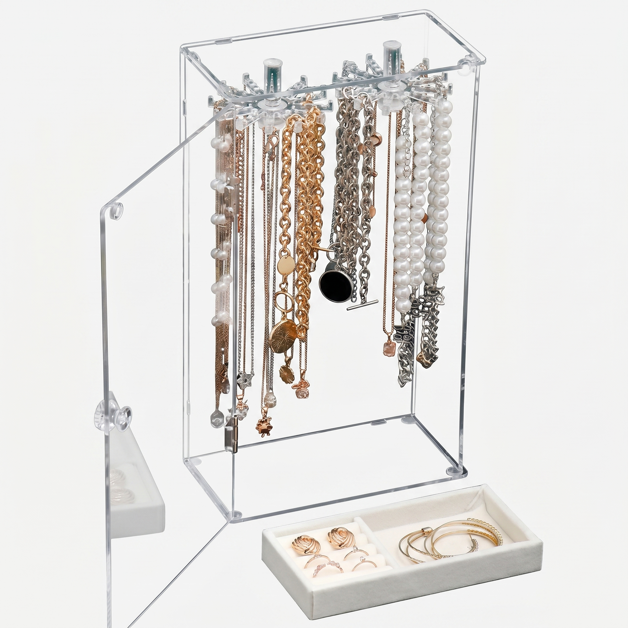 Acrylic Necklace Jewellery Box With Earring Tray