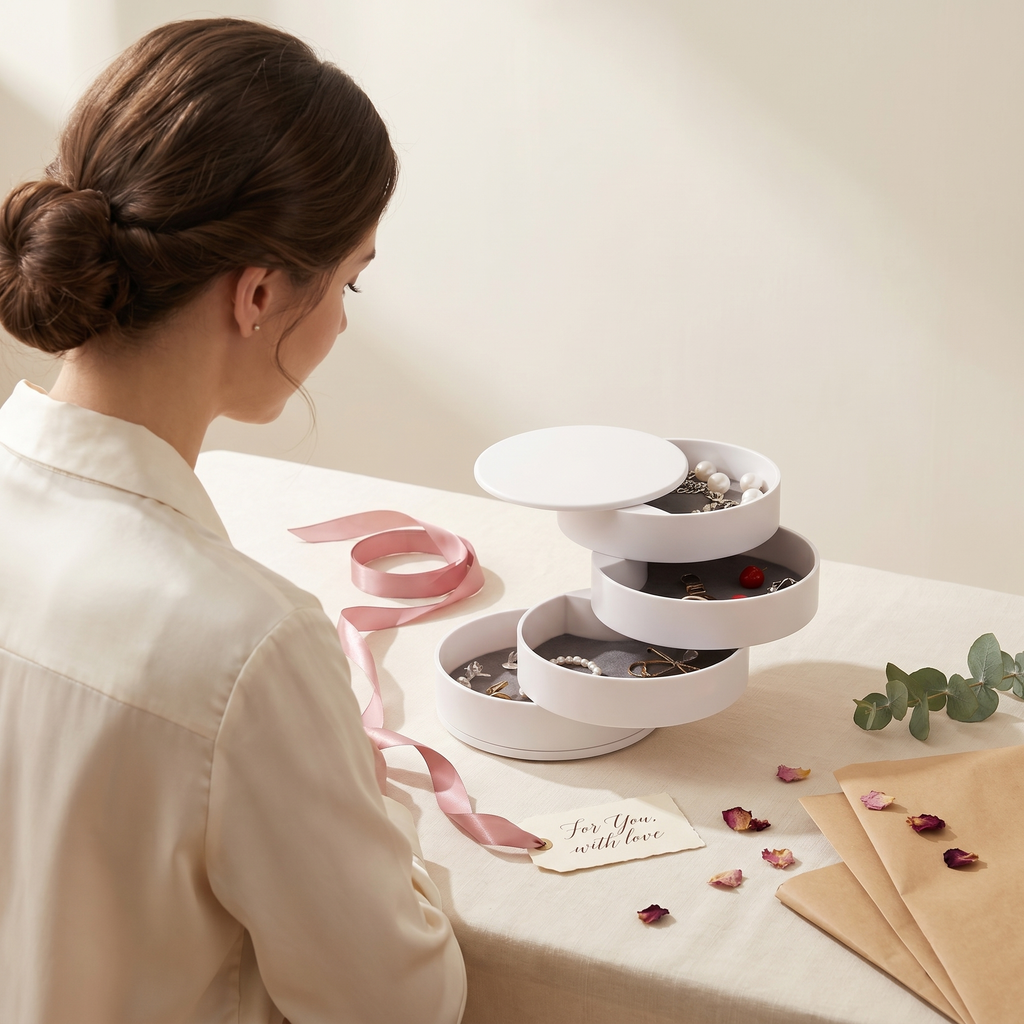 4 Layer Rotating Velvet Jewellery Box