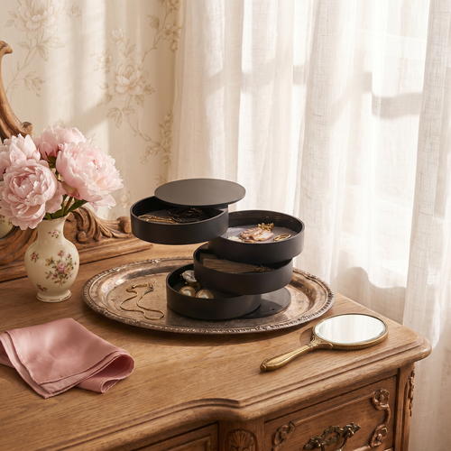 4 Layer Rotating Velvet Jewellery Box