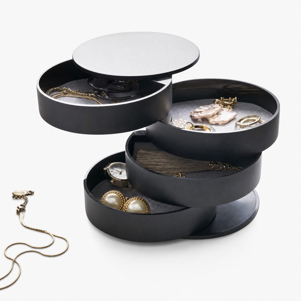 4 Layer Rotating Velvet Jewellery Box