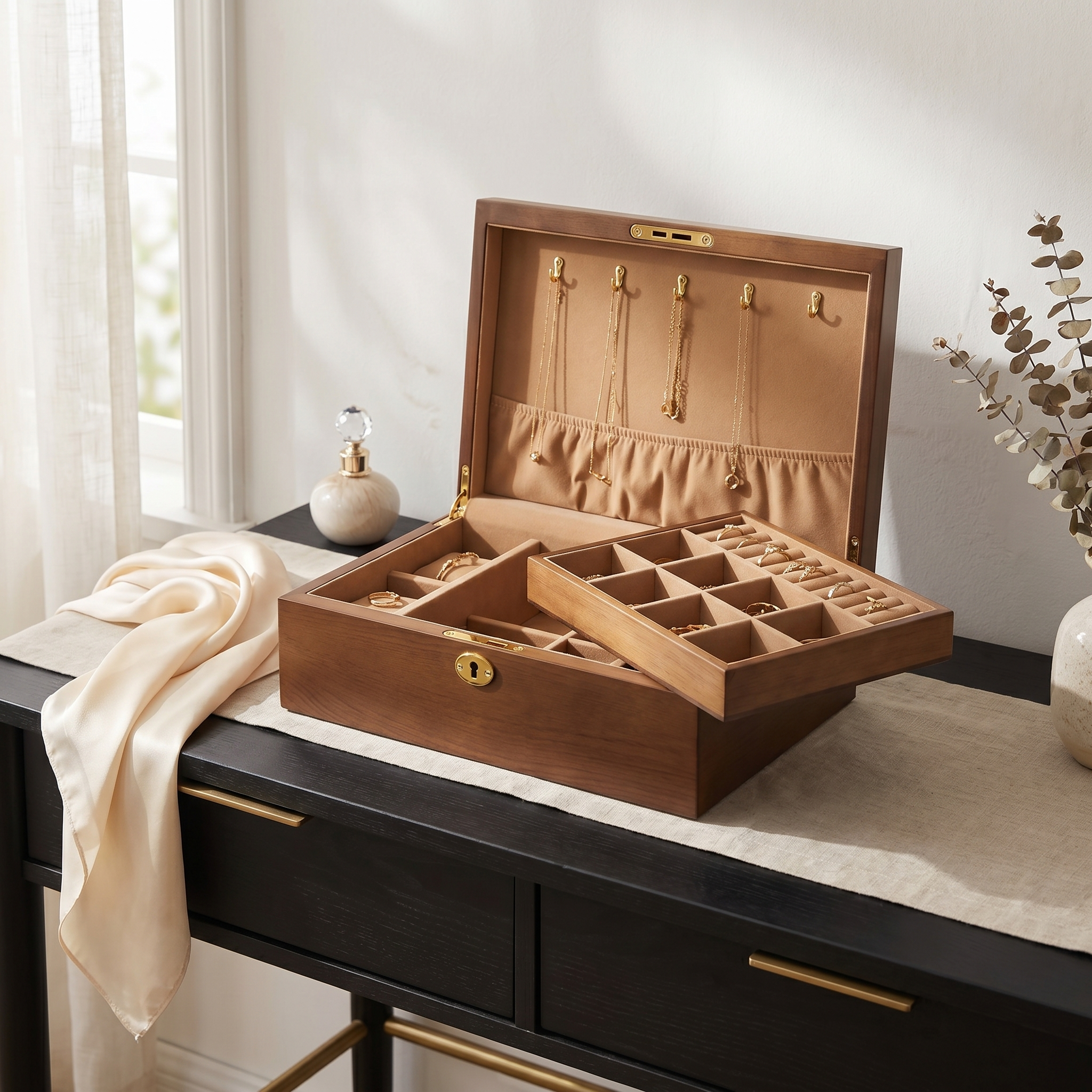 Large Wooden Jewellery Box With Lock For Women