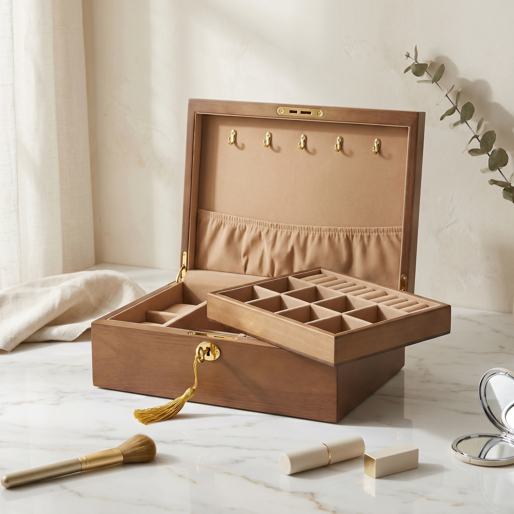 Large Wooden Jewellery Box With Lock For Women