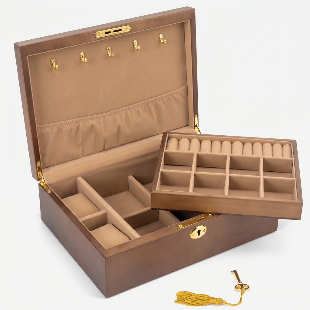 Large Wooden Jewellery Box With Lock For Women