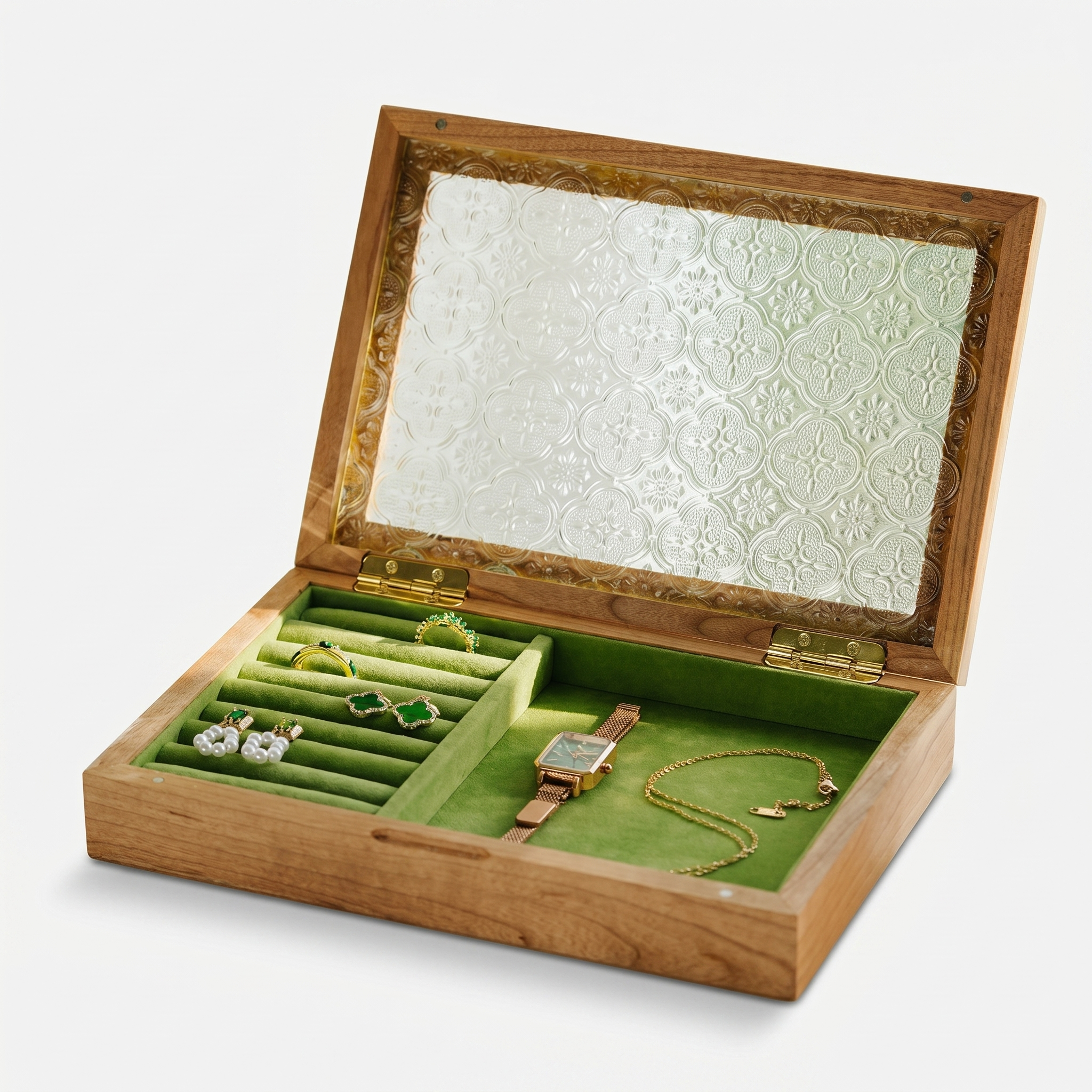 Wooden Jewellery Box With Glass Lid