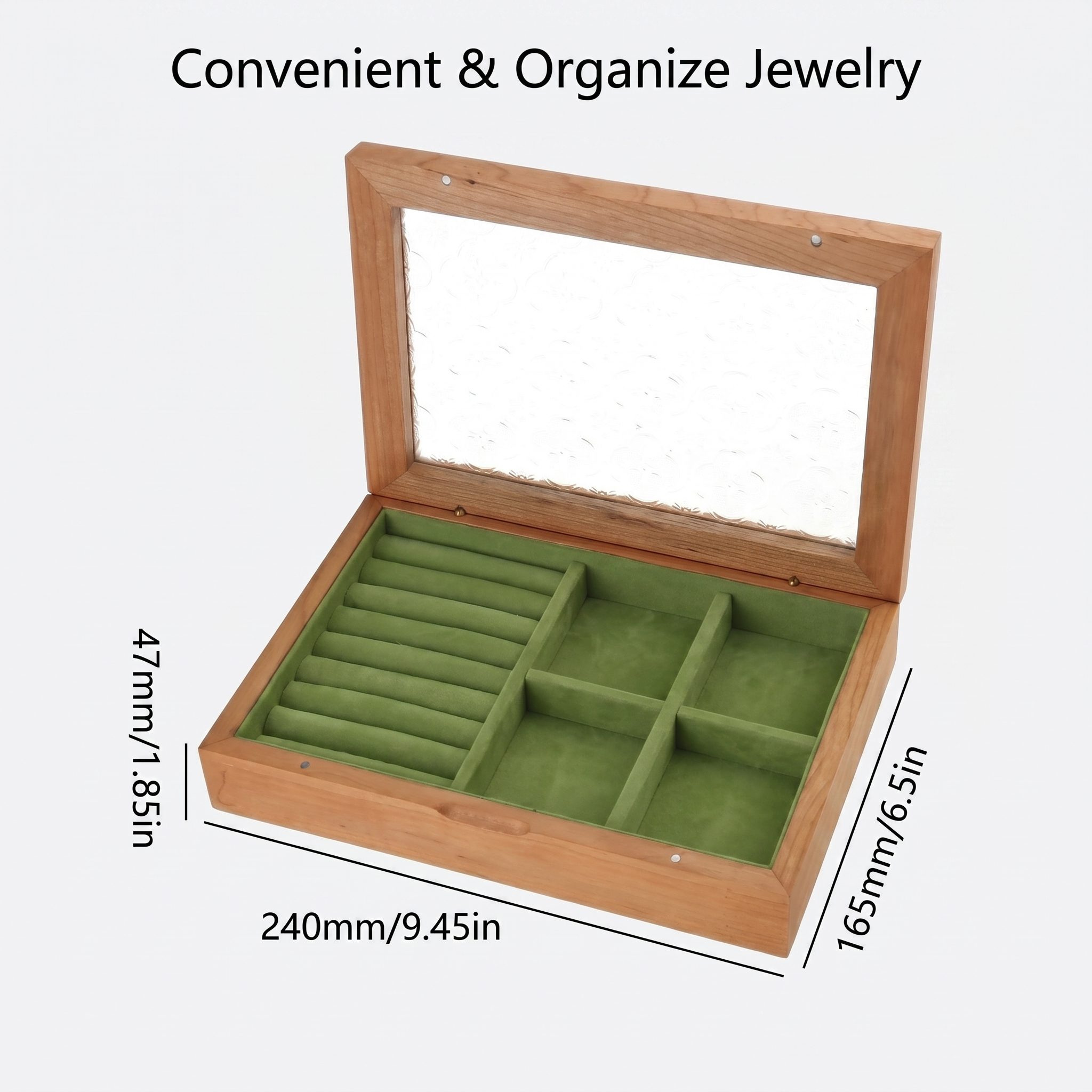 Wooden Jewellery Box With Glass Lid