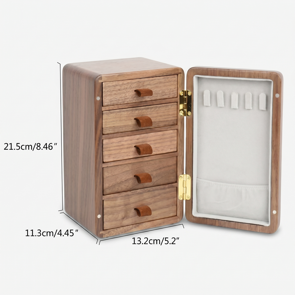 5 Drawer Walnut Wood Jewellery Box