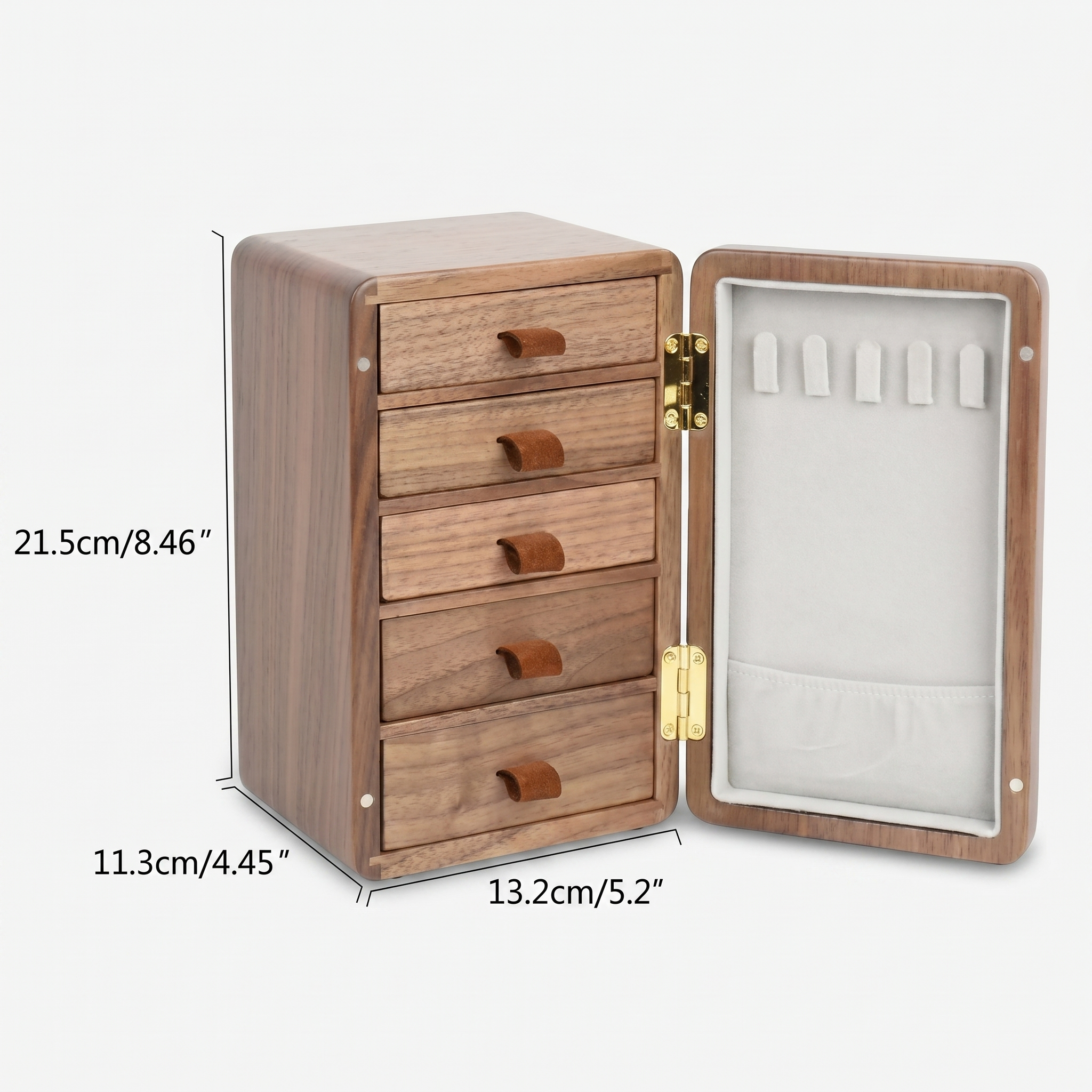 5 Drawer Walnut Wood Jewellery Box
